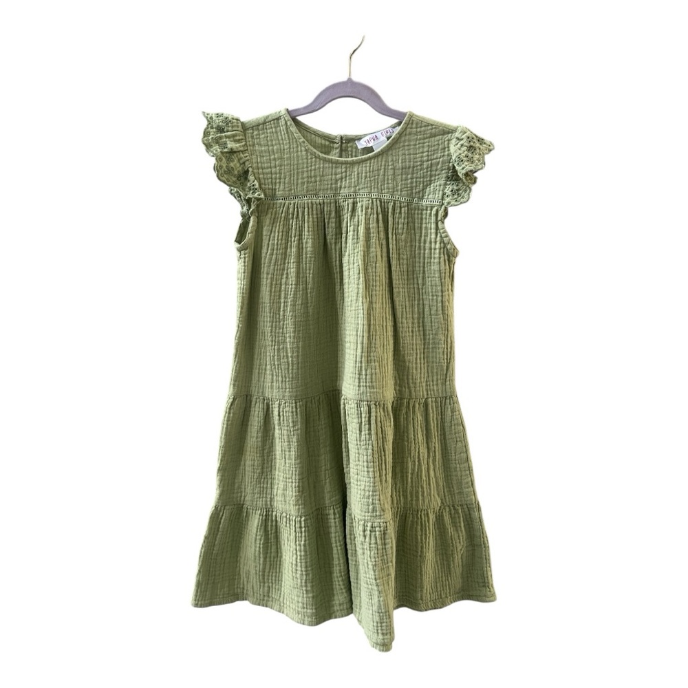 Green Smocked Tiered Sundress with Flutter Sleeves